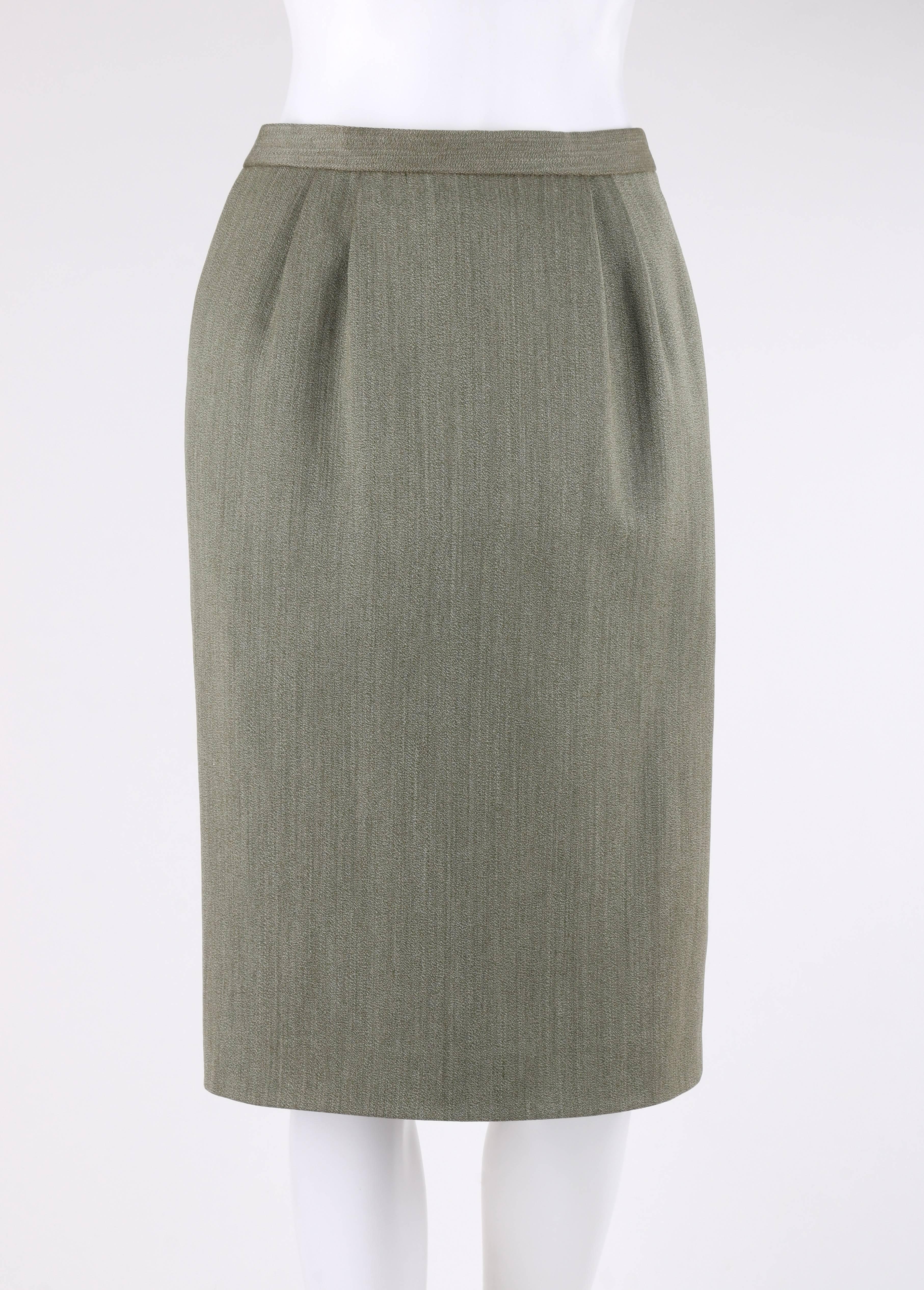 HERMES c.1980's Classic Fox Hunt Forest Sage Green Wool Pencil Skirt ...