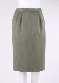 HERMES c.1980's Classic Fox Hunt Forest Sage Green Wool Pencil Skirt