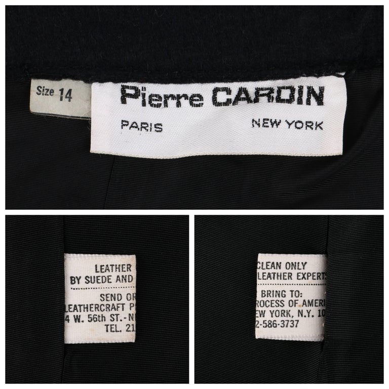PIERRE CARDIN c.1960's Black Suede Striped Leather Trim Knee Length ...