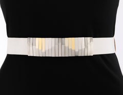 JUDITH LEIBER c.1980's White Lizard Skin Silver & Gold Statement Waist Belt