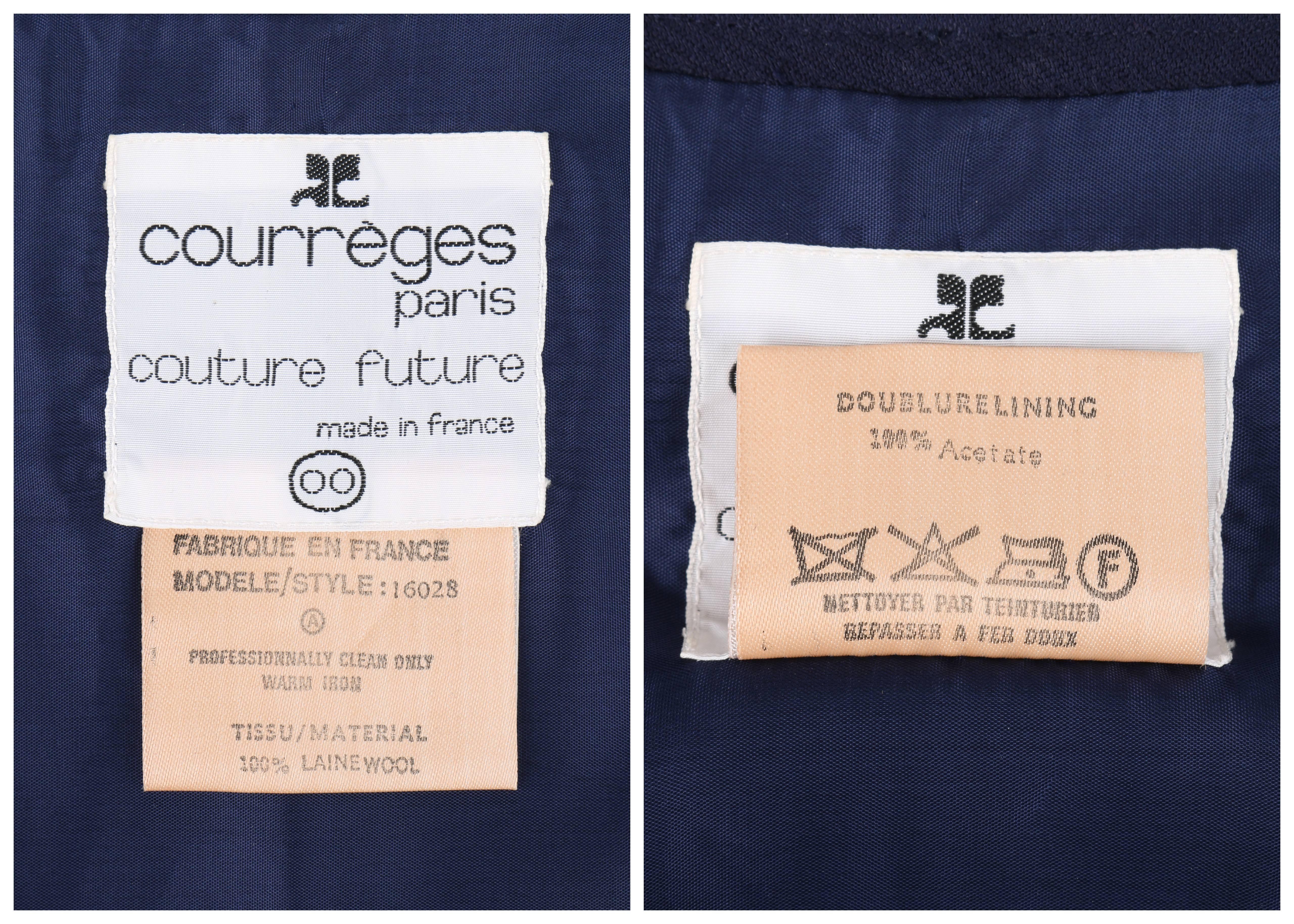 COURREGES Couture Future - Robe droite sans manches en laine bleu marine avec nœud papillon à la taille, circa années 1960 en vente 1