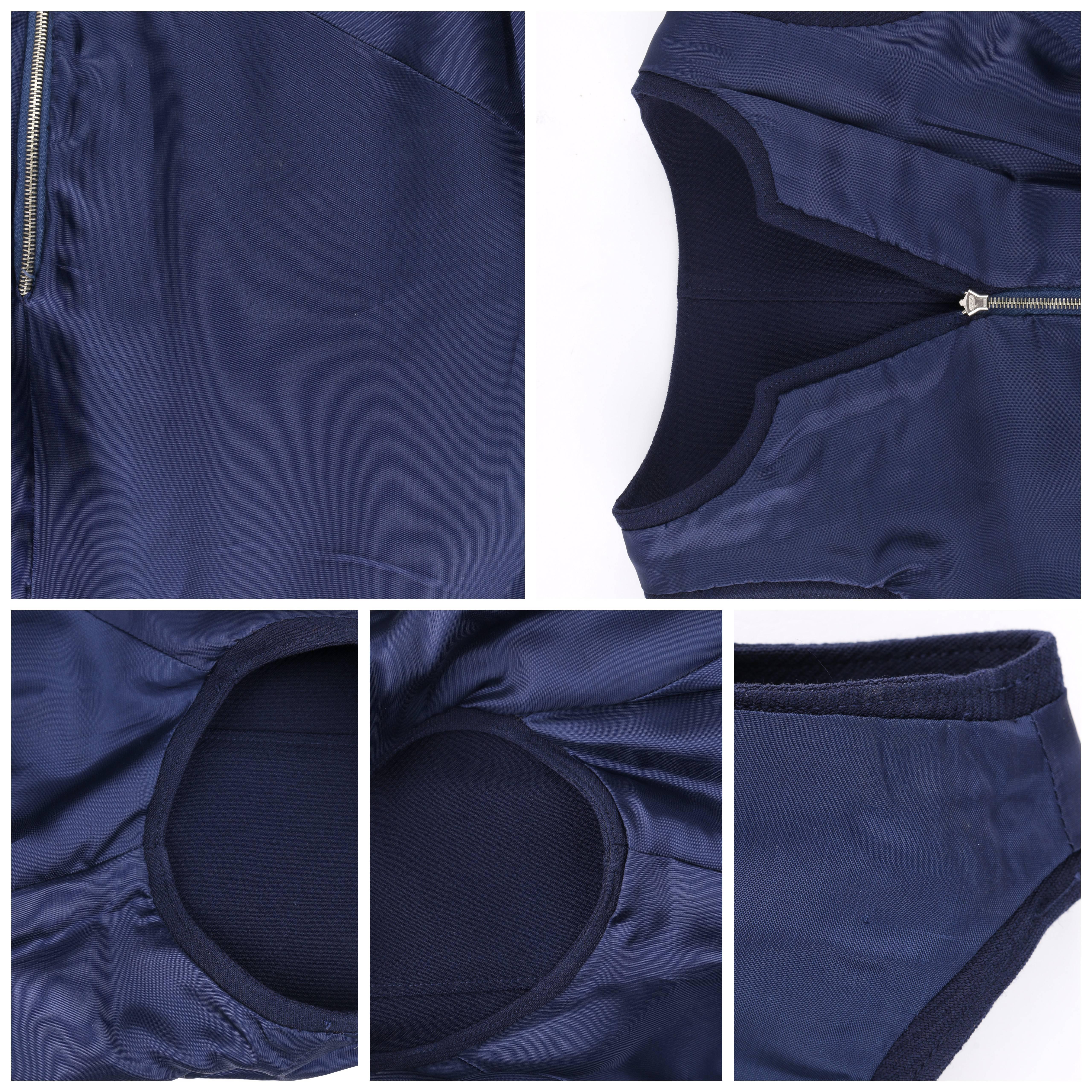 COURREGES Couture Future - Robe droite sans manches en laine bleu marine avec nœud papillon à la taille, circa années 1960 en vente 2