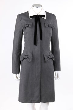 GIVENCHY Couture A/W 1996 JOHN GALLIANO Charcoal Gray Wool Bow Shirt Coat Dress