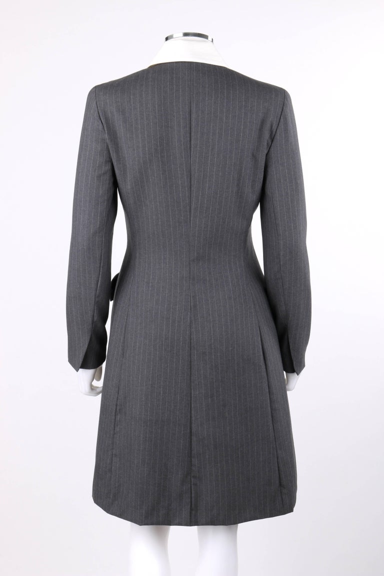 Women's GIVENCHY Couture A/W 1996 JOHN GALLIANO Charcoal Gray Wool Bow Shirt Coat Dress