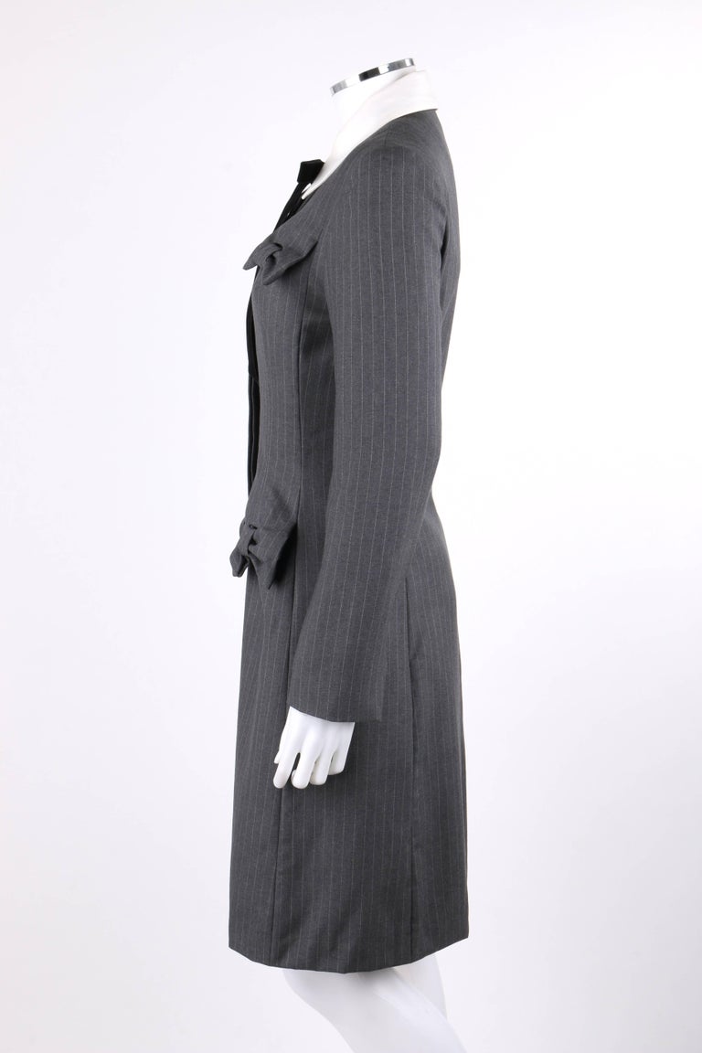 GIVENCHY Couture A/W 1996 JOHN GALLIANO Charcoal Gray Wool Bow Shirt Coat Dress 1