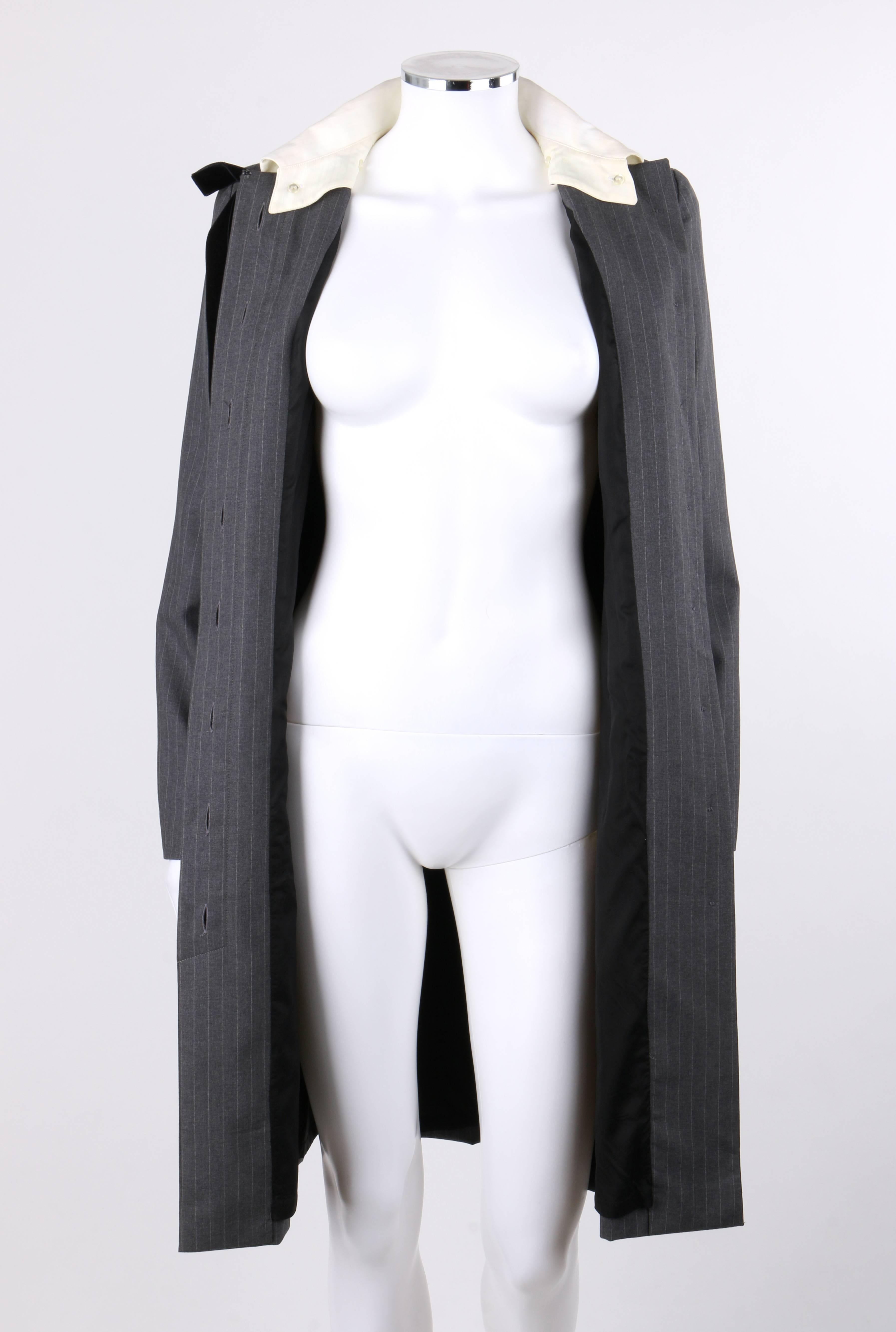 GIVENCHY Couture A/W 1996 JOHN GALLIANO Charcoal Gray Wool Bow Shirt Coat Dress In Excellent Condition In Thiensville, WI