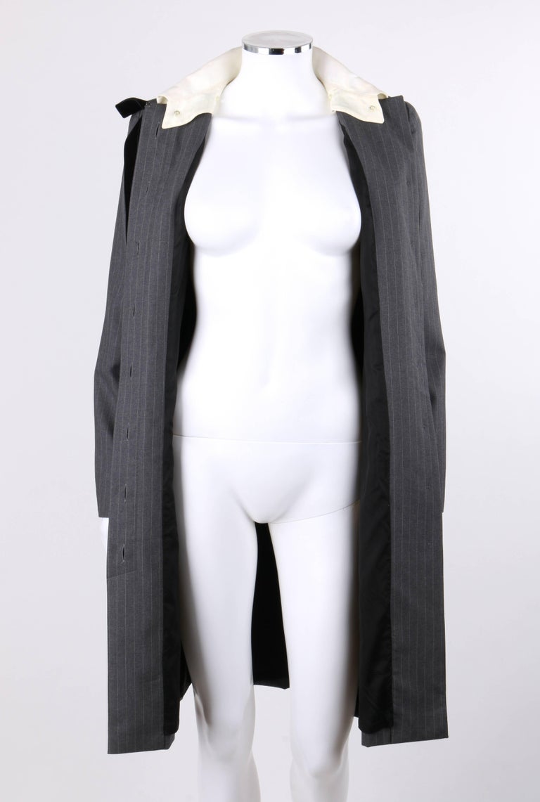 GIVENCHY Couture A/W 1996 JOHN GALLIANO Charcoal Gray Wool Bow Shirt Coat Dress 2