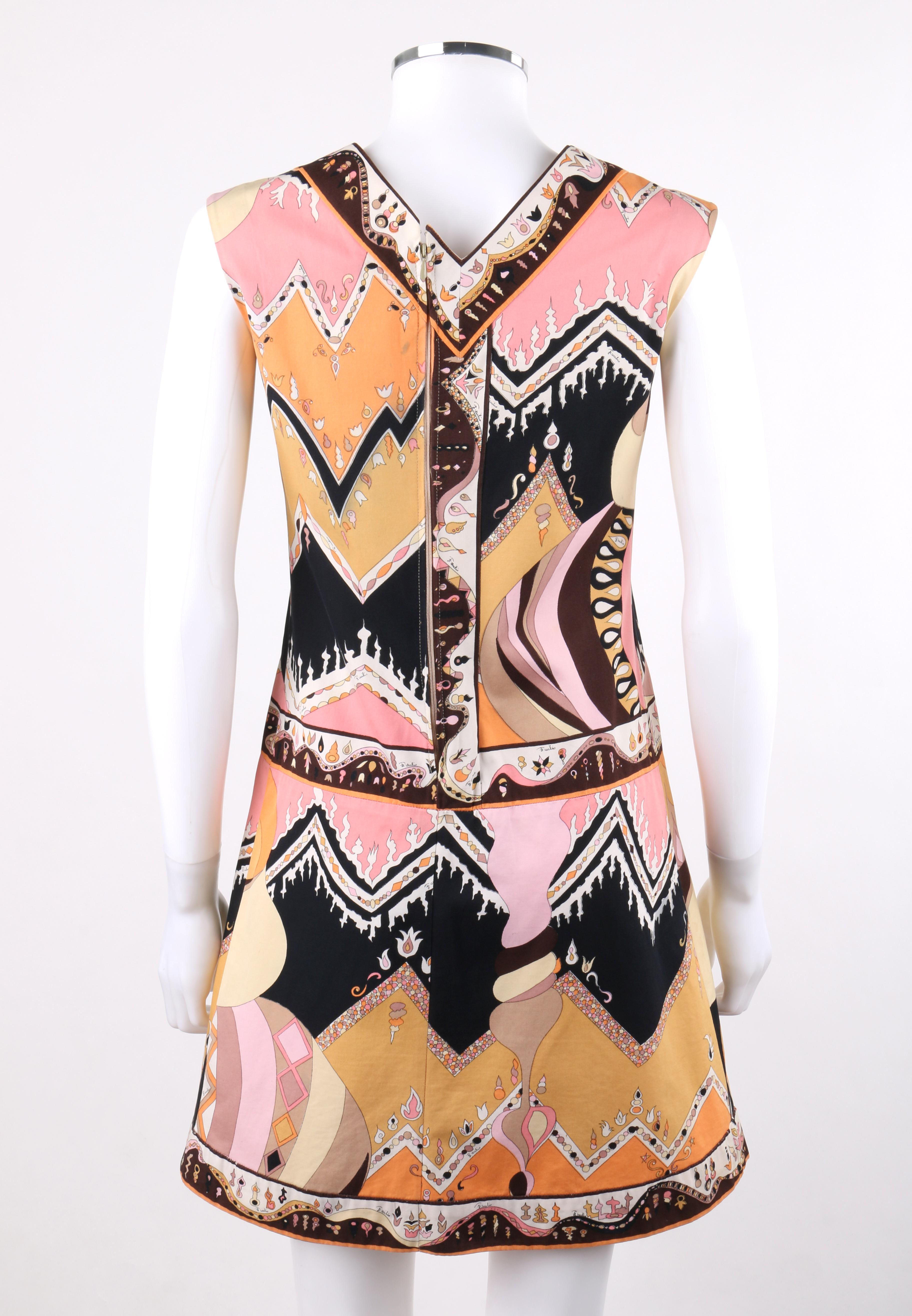 EMILIO PUCCI c.1960's Mod Op Art Signature Print Sleeveless A-Line Dress In Good Condition In Thiensville, WI