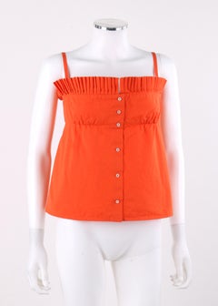 LOUIS VUITTON S/S 2003 Orange Knife Pleated Button Down Tank Top