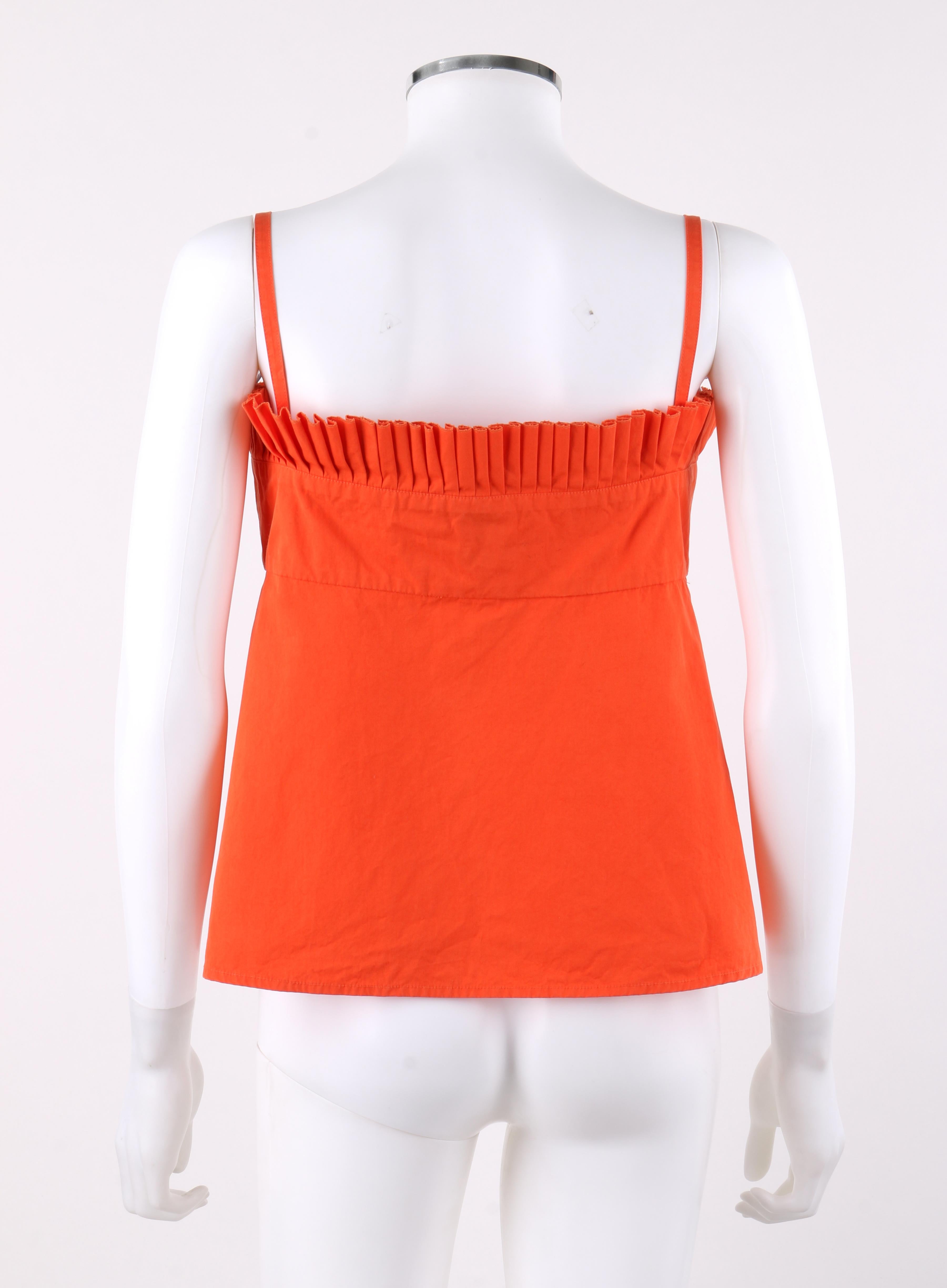 Red LOUIS VUITTON S/S 2003 Orange Knife Pleated Button Down Tank Top For Sale