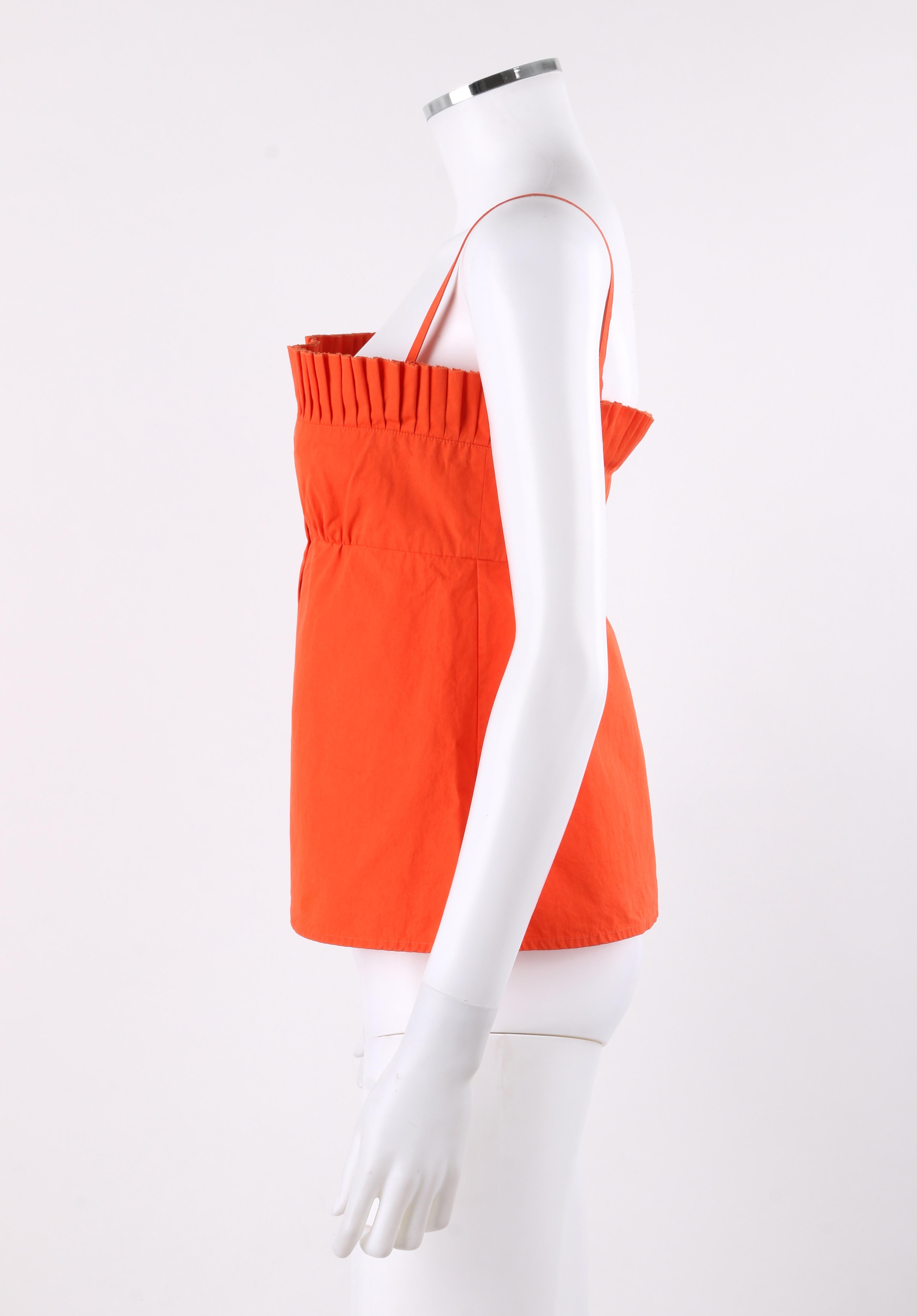 LOUIS VUITTON S/S 2003 Orange Knife Pleated Button Down Tank Top In Good Condition For Sale In Thiensville, WI
