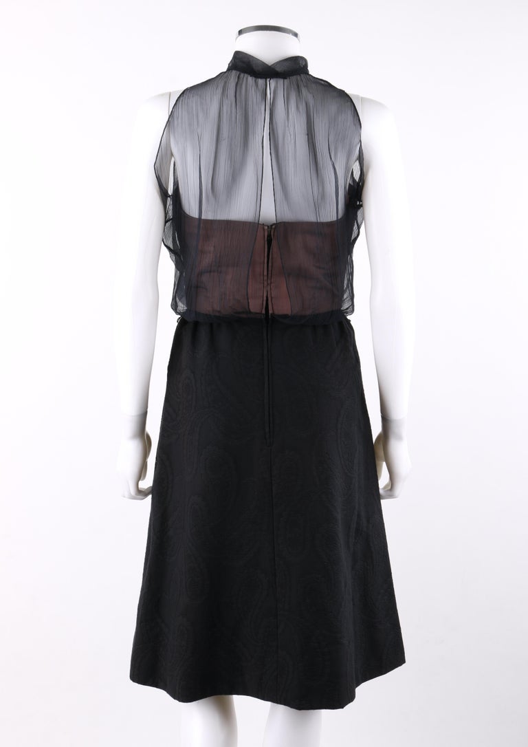 Black HARVEY BERIN c.1960's 2 Pc Paisley Jacquard Jacket Illusion Top Dress Suit Set For Sale