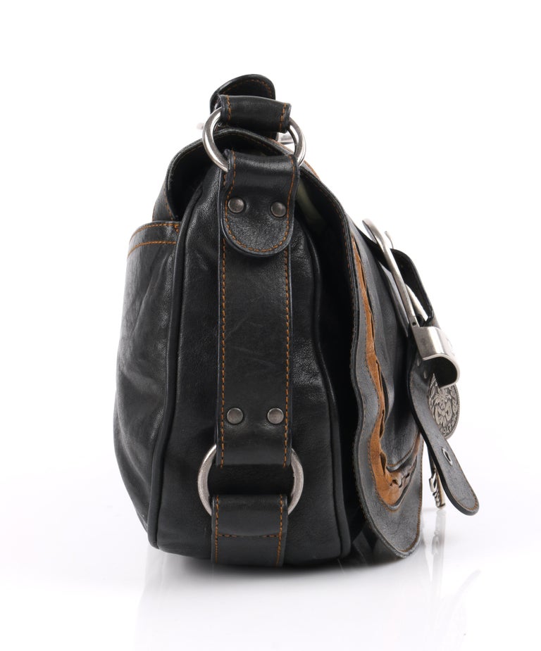CHRISTIAN DIOR S/S 2006 "Gaucho" Black and Tan Leather Shoulder Saddle Bag  at 1stDibs | dior saddle bag 2006, dior gaucho saddle bag, dior gaucho bag  history