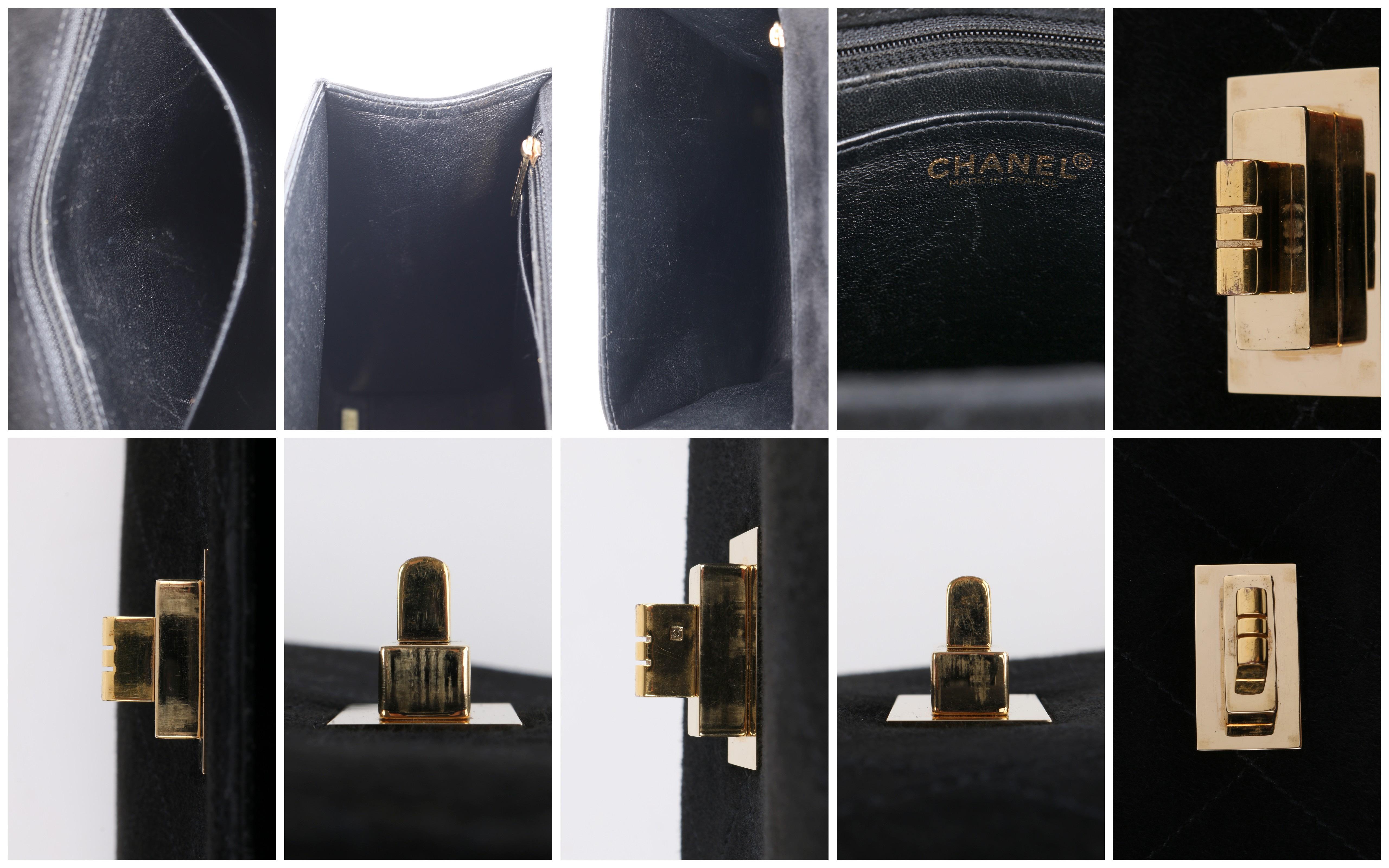 CHANEL c.1999 Classic Black Diamond Quilted Suede Leather Top Handle Box Purse 6