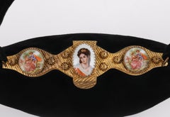 VICTORIAN REVIVAL c.1930s Black Suede Leather Hand Painted Cameo Frame Top Purse