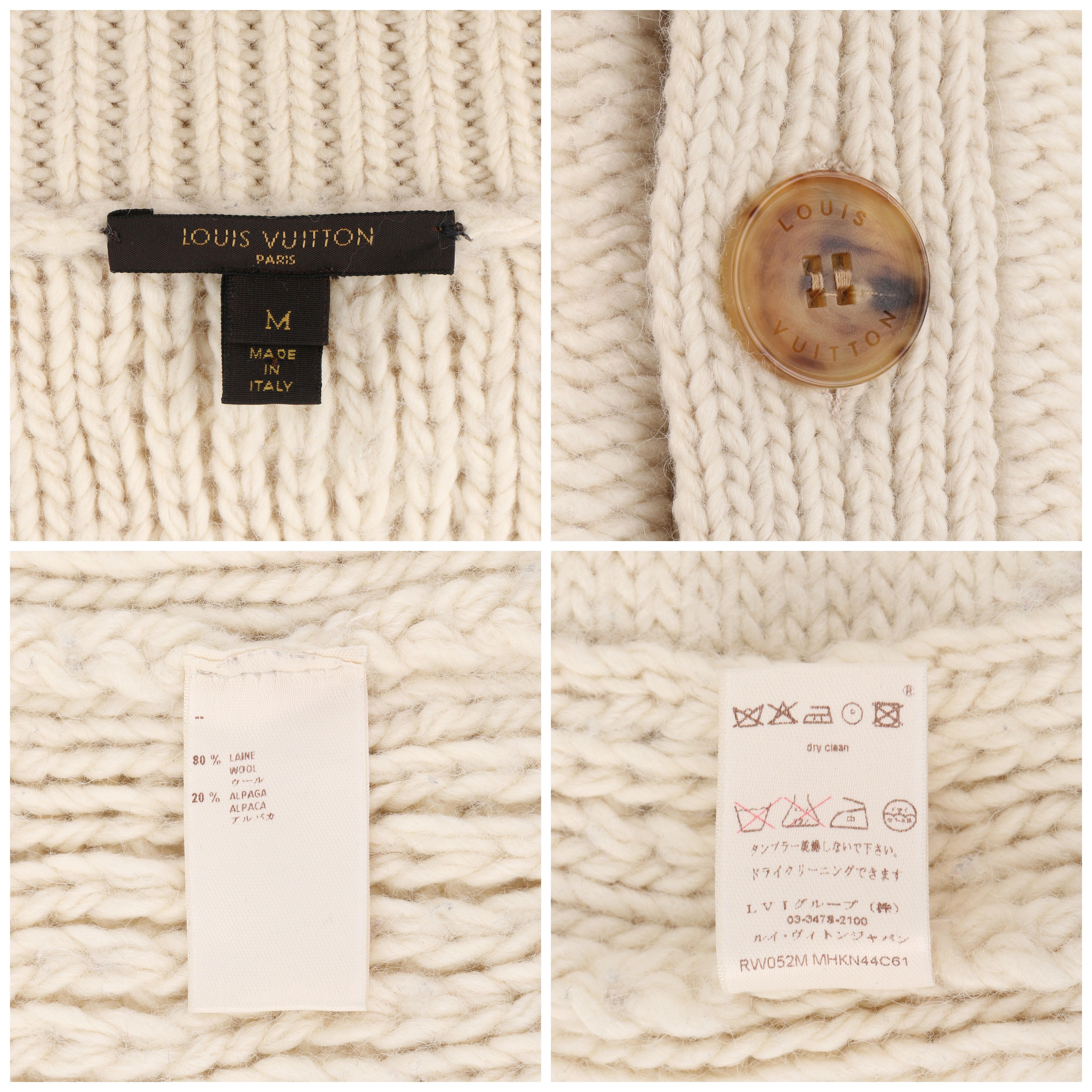 LOUIS VUITTON A/W 2005 Cream Alpaca Classic Heavy Knit Cardigan Sweater LTD In Good Condition In Thiensville, WI