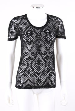 VERSACE S/S 2005 Black Baroque Mesh Knit Scoop Neck Tee Shirt