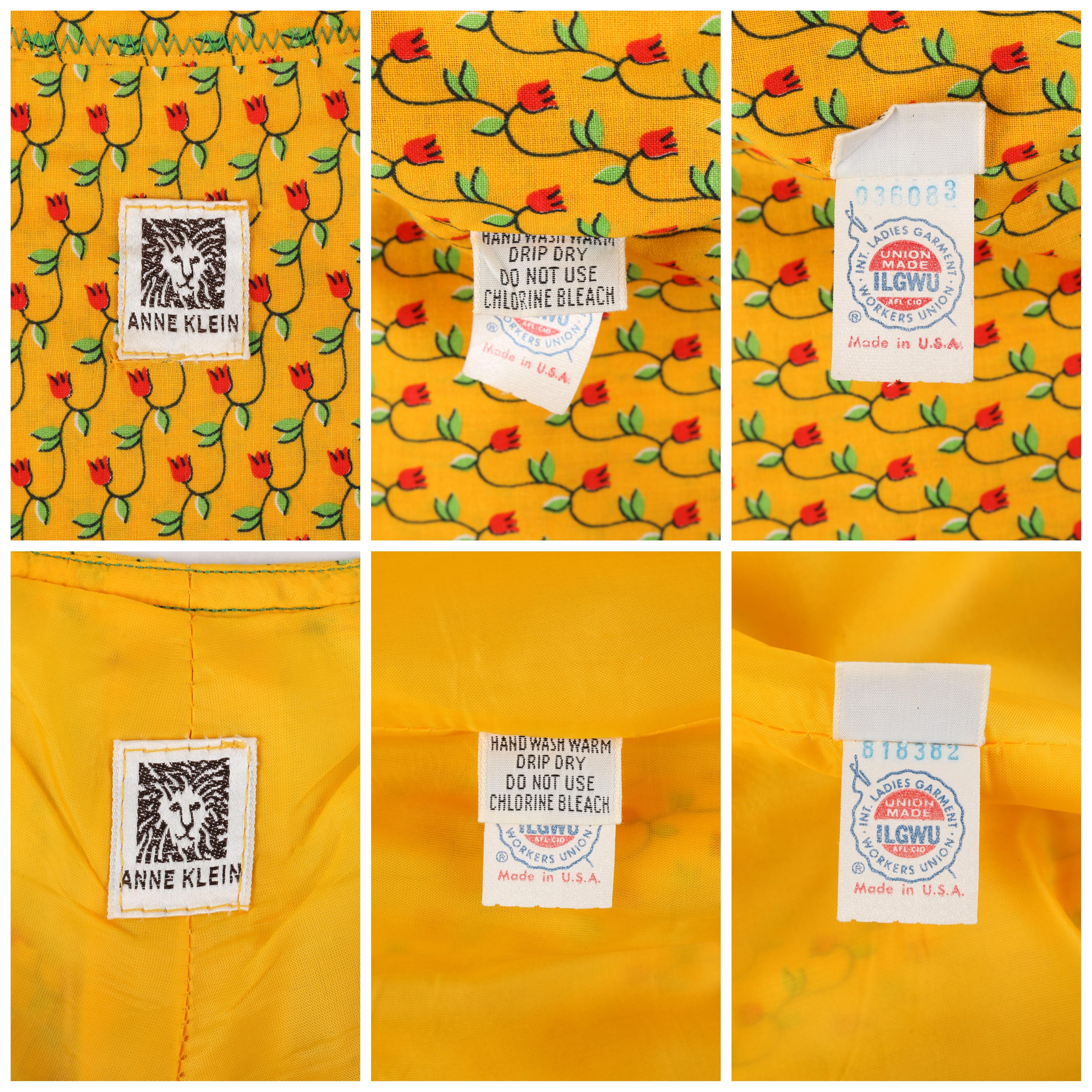 ANNE KLEIN c.1970's 2 Pc Marigold Floral Tulip Button Down Shirt Pants Suit Set 4