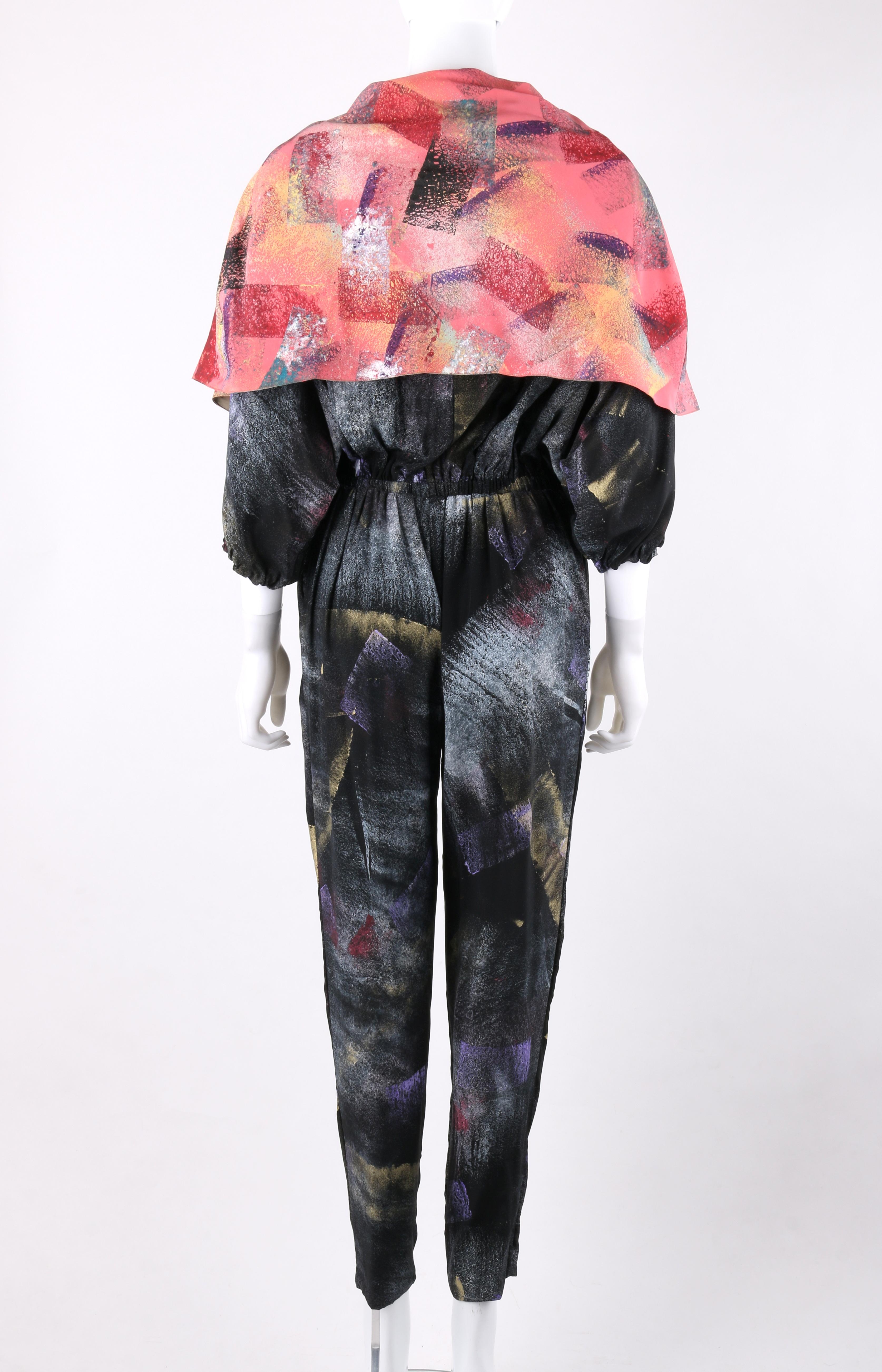 Women's CHIA JEN JENNIFER MACKEY Hand Printed Silk Art To Wear Jumpsuit OOAK For Sale