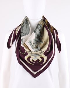 HERMES c.1966 Charles Hallo "Vautrait Du Roy" Boar Hunt Hunting Dog Silk Scarf