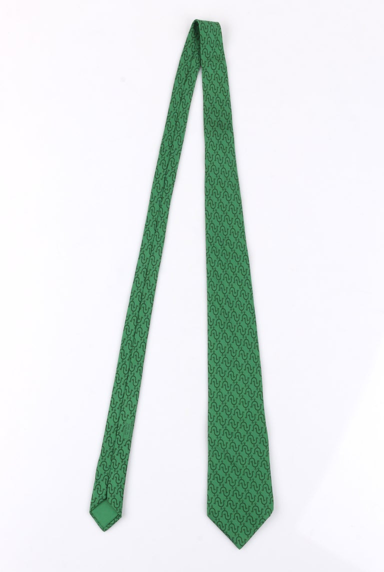 HERMES Kelly Green Equestrian Stirrup Print 5 Fold Silk Necktie Tie ...