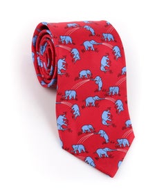 HERMES Red & Blue Elephant Print 5 Fold Silk Necktie Tie 7111 OA