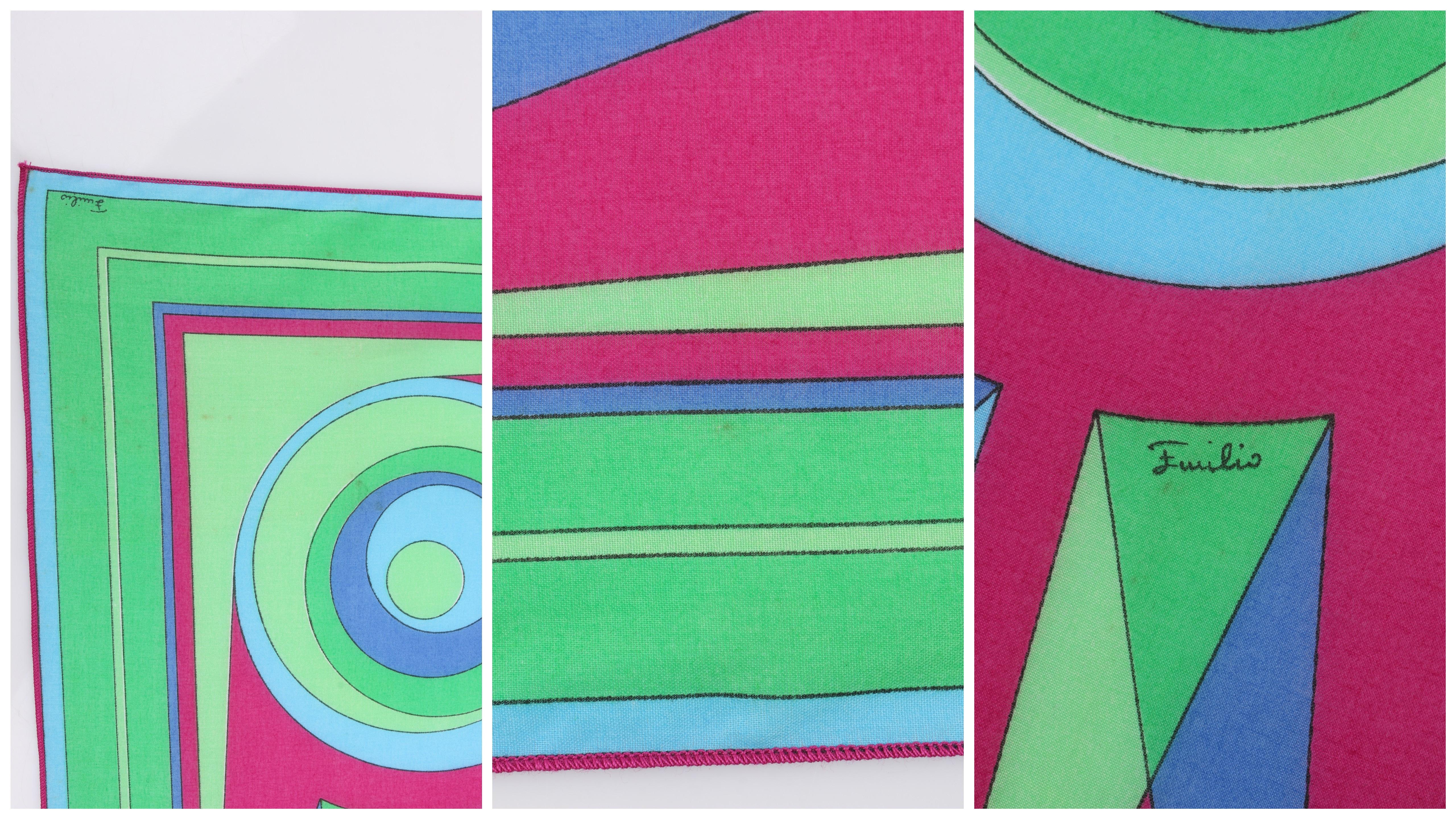 EMILIO PUCCI c.1970's Sunburst Signature Print Square Scarf / Handkerchief NOS 3