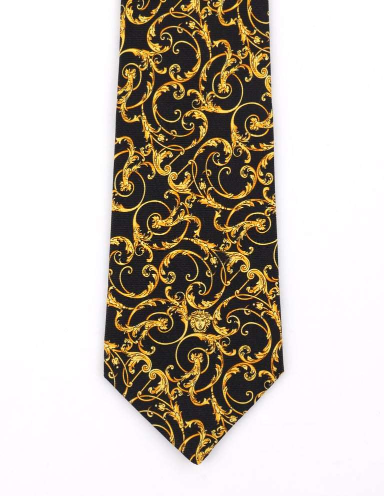 GIANNI VERSACE c.1990's Baroque Medusa Head Print Silk Necktie Tie at