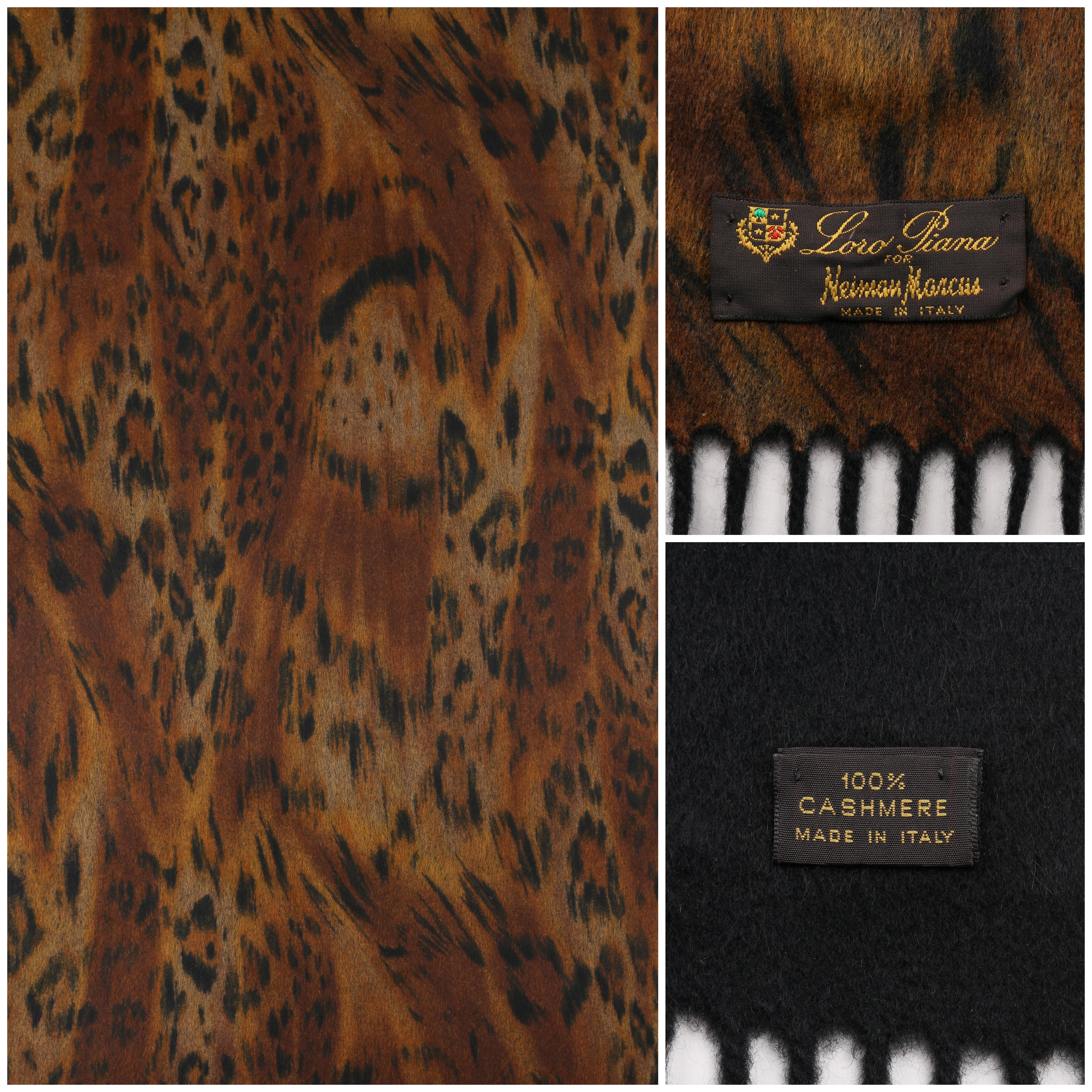 LORO PIANA Leopard Animal Print Cashmere Oblong Fringe Scarf / Wrap 1