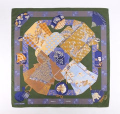HERMES Annie Faivre c.1986 "Kimons et Inros" Japanese Kimono Print Silk Scarf