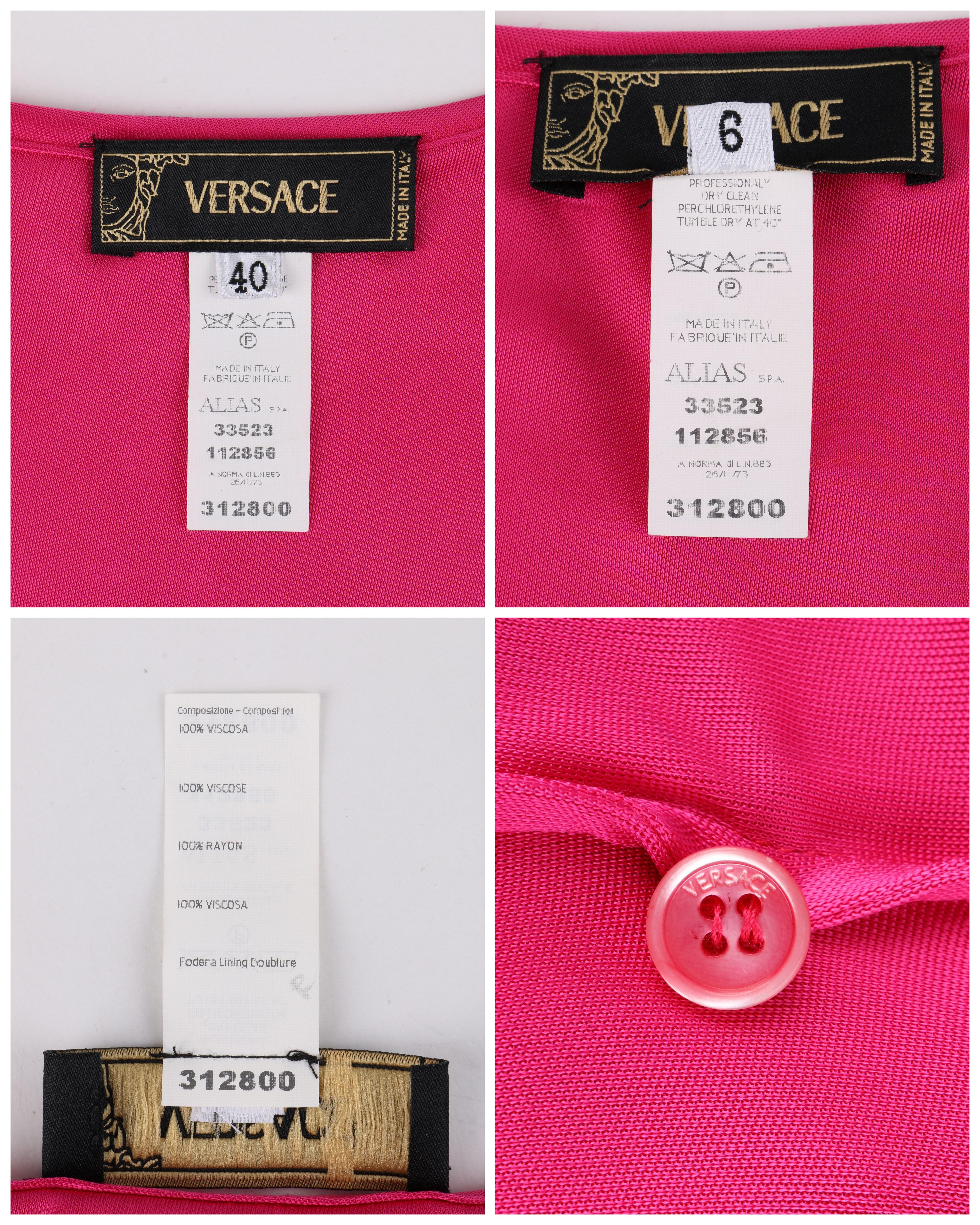 VERSACE S/S 2004 Hot Pink Knit V Neck Ruffle Wrap Dress 1