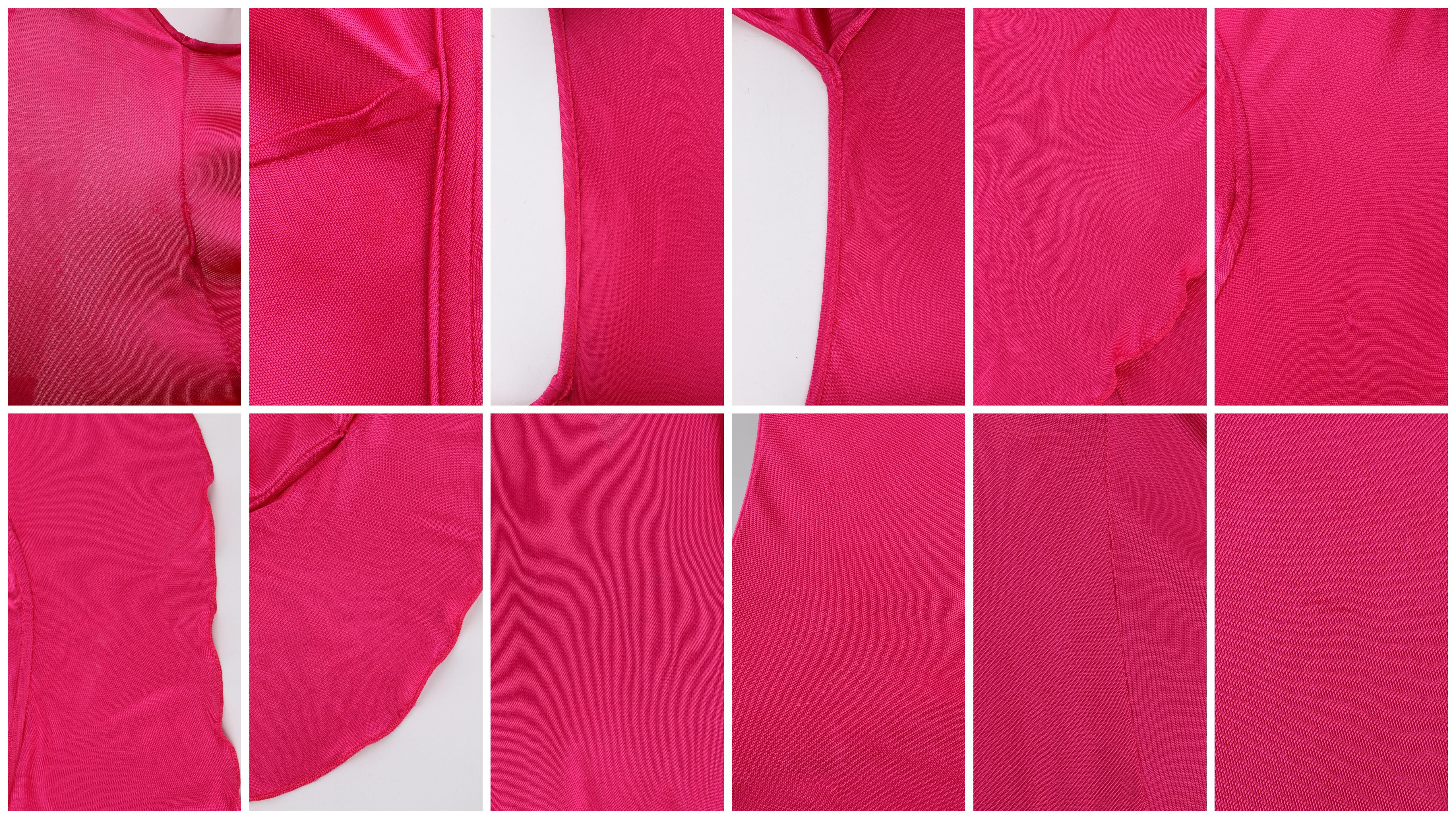 VERSACE S/S 2004 Hot Pink Knit V Neck Ruffle Wrap Dress 3