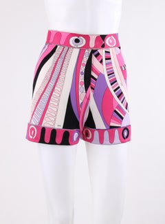 EMILIO PUCCI c.1970's Pink Op Art Signature Print Silk Jersey Knit Shorts