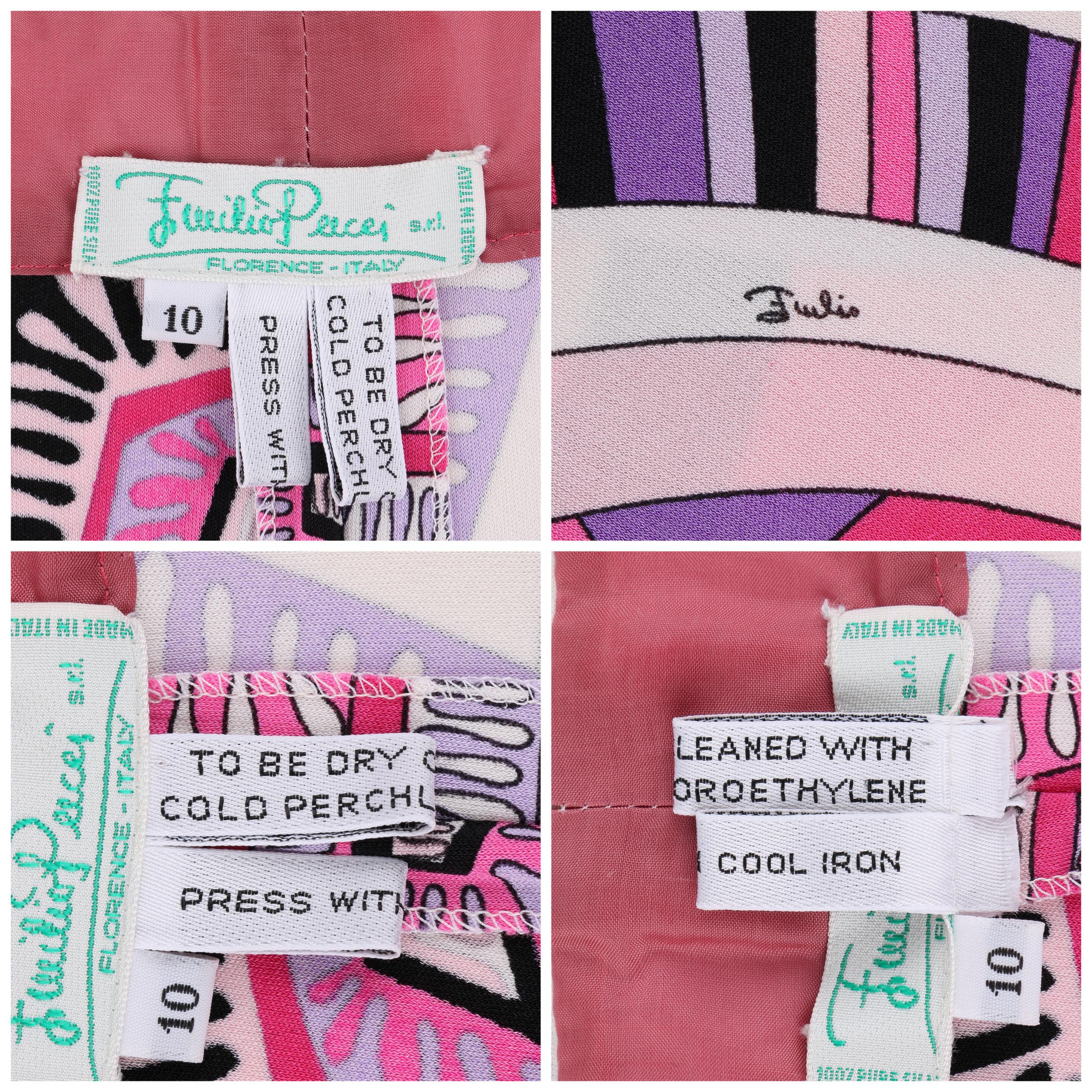 EMILIO PUCCI c.1970's Pink Op Art Signature Print Silk Jersey Knit Shorts 4