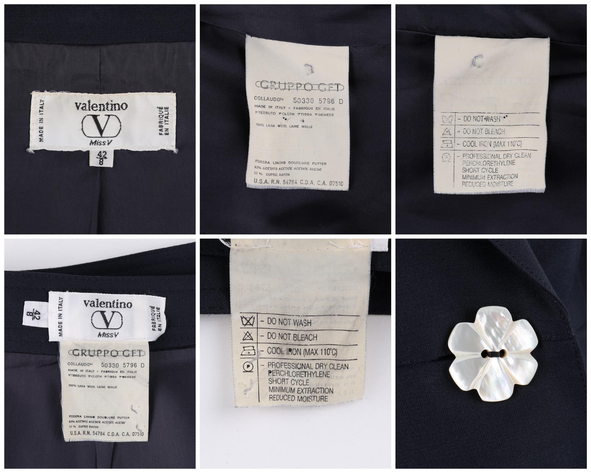 VALENTINO Miss V c.1990's 2 Pc Navy Blue Peplum Blazer Jacket Skirt Suit Set  3
