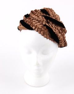 BES-BEN c.1940s Copper Brown Braided Straw & Black Silk Velvet Evening Capulet