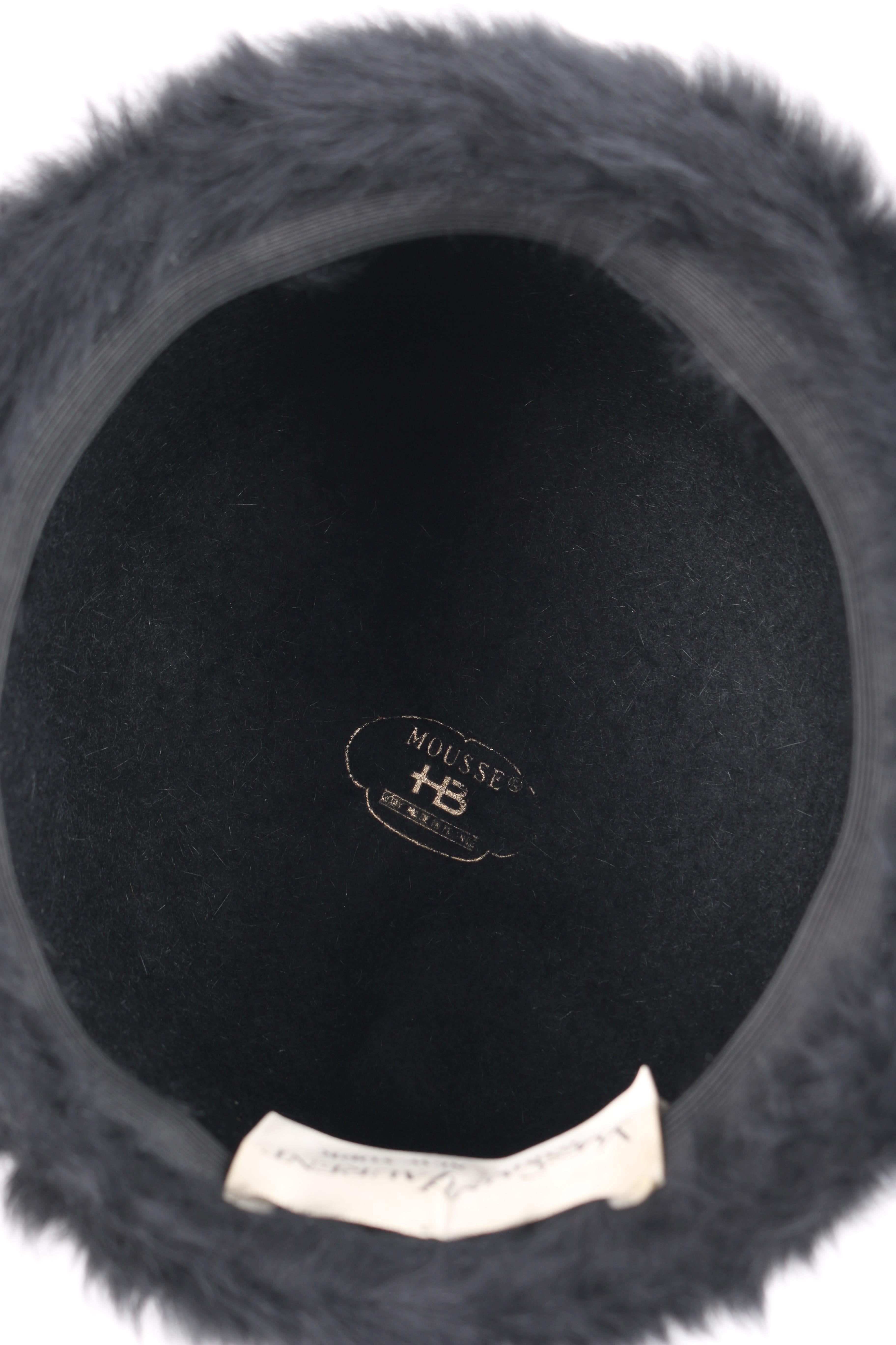 YVES SAINT LAURENT c.1960's YSL Black Angora Fur Leather Bow Cossack Hat 4