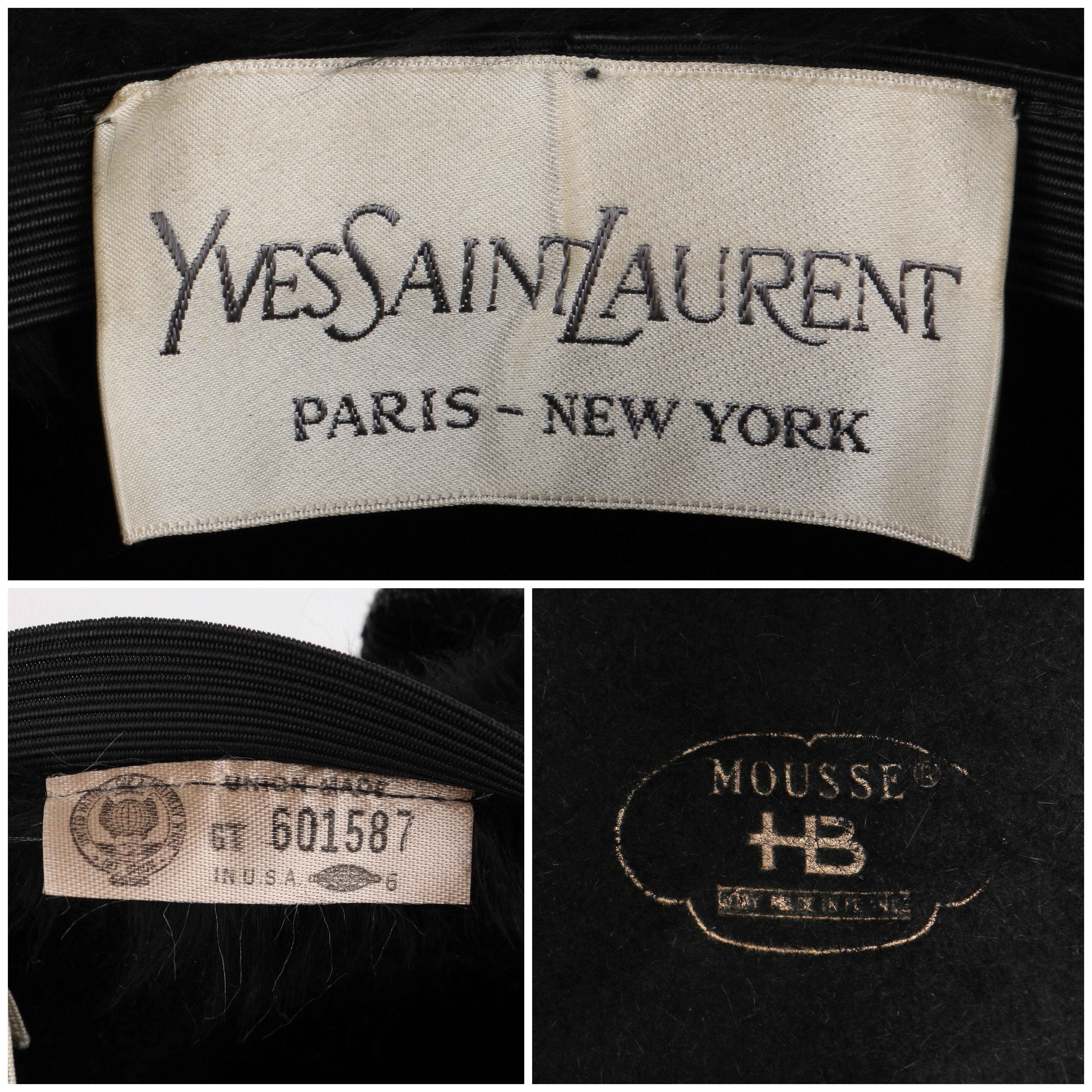 YVES SAINT LAURENT c.1960's YSL Black Angora Fur Leather Bow Cossack Hat 5