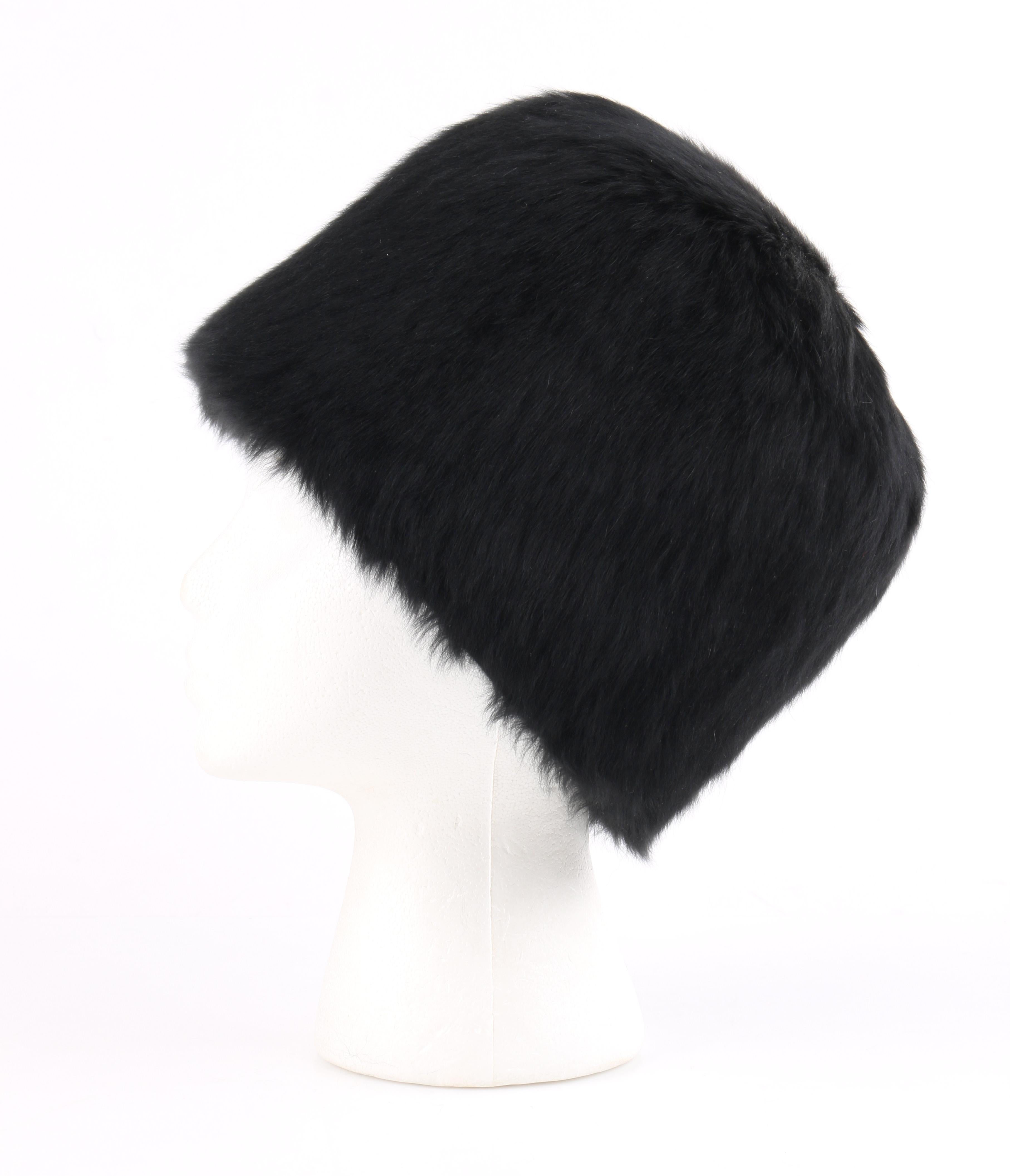 YVES SAINT LAURENT c.1960's YSL Black Angora Fur Leather Bow Cossack Hat 3