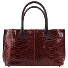 BRUNELLO CUCINELLI Burgundy Red Genuine Python Snakeskin Leather Satchel