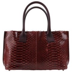 BRUNELLO CUCINELLI Burgundy Red Genuine Python Snakeskin Leather Satchel 