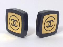 Chanel 1970 / 80s Black Lucite & Gold Earrings