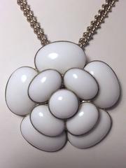 Chanel Gripoix Glass Camellia Silver Pendant Necklace