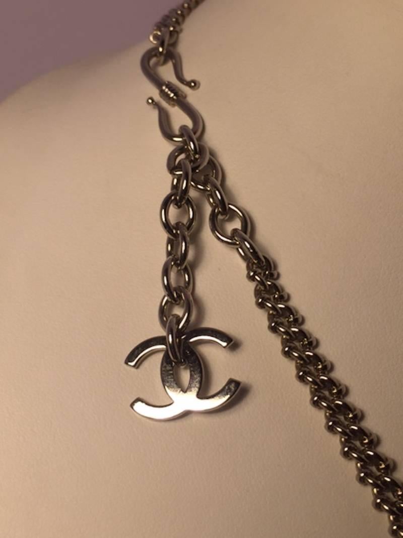 Chanel Gripoix Glass Camellia Silver Pendant Necklace 1