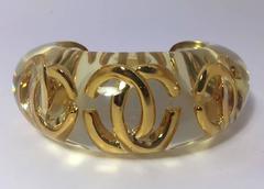 Chanel 1980s Lucite Bangle Bracelet with CC Logos