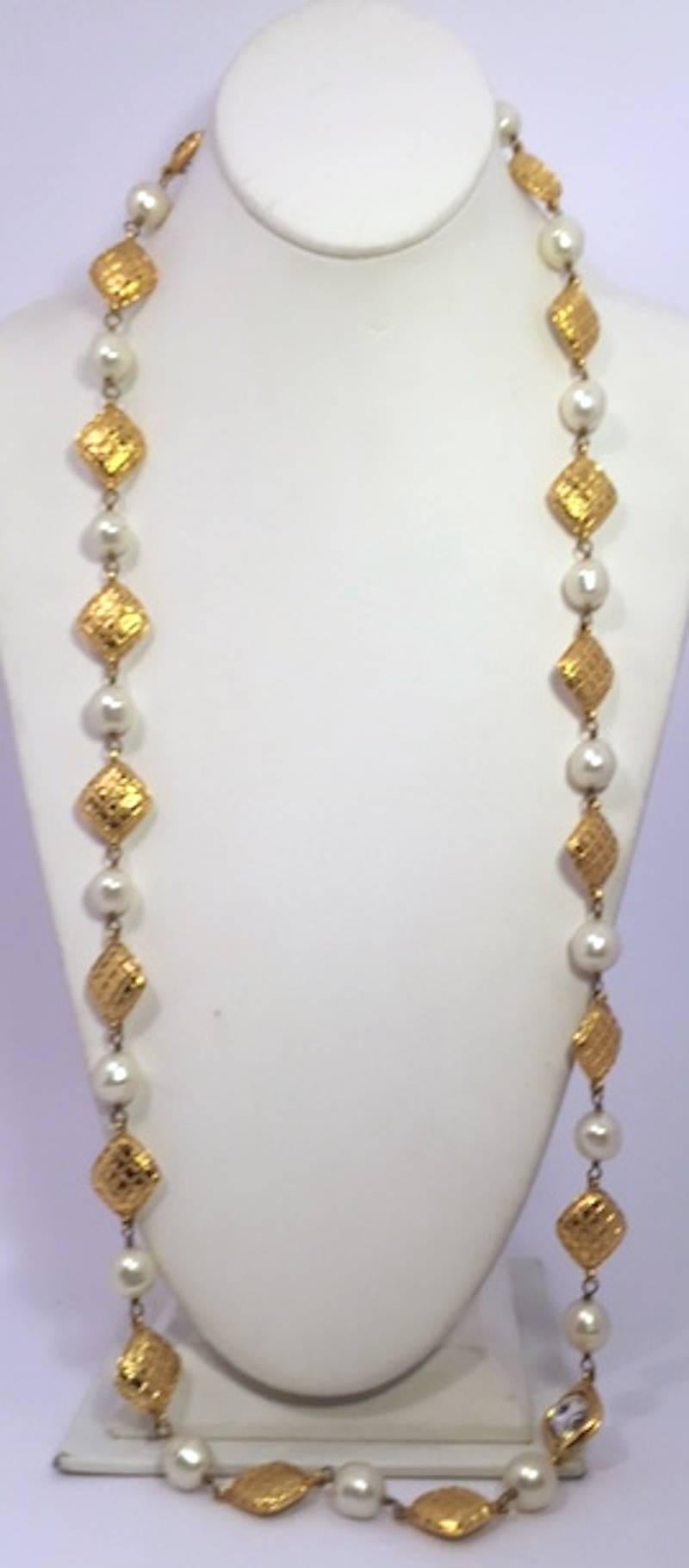 Women's Chanel Long Gold, Pearl and Crystal Necklace
