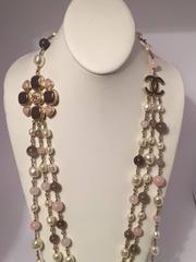 Chanel Three Strand Pearl, Rose Quartz and Agate Bead Necklace