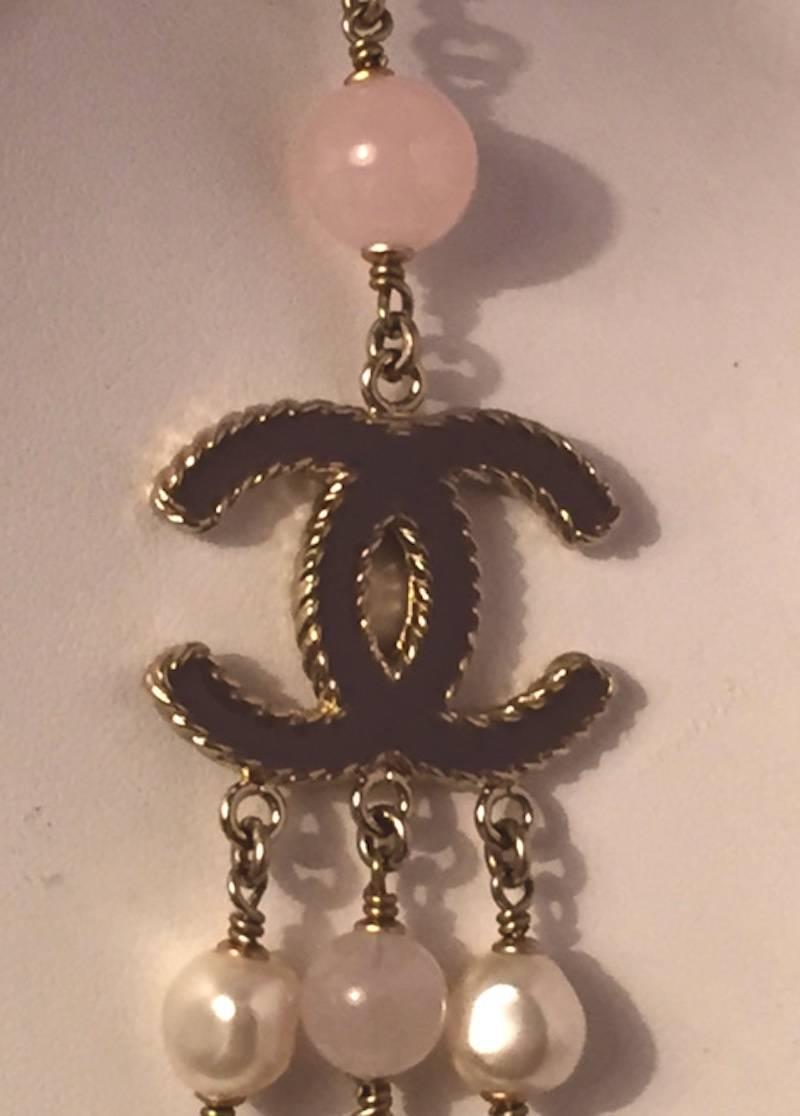 Chanel Three Strand Pearl, Rose Quartz and Agate Bead Necklace In New Condition In New York, NY