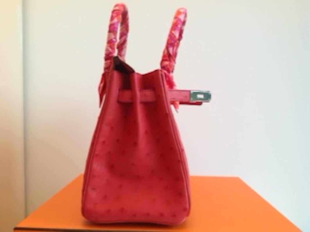 Women's Hermes 30 cm Birkin Bag in Bouganvillier color Ostrich Leather