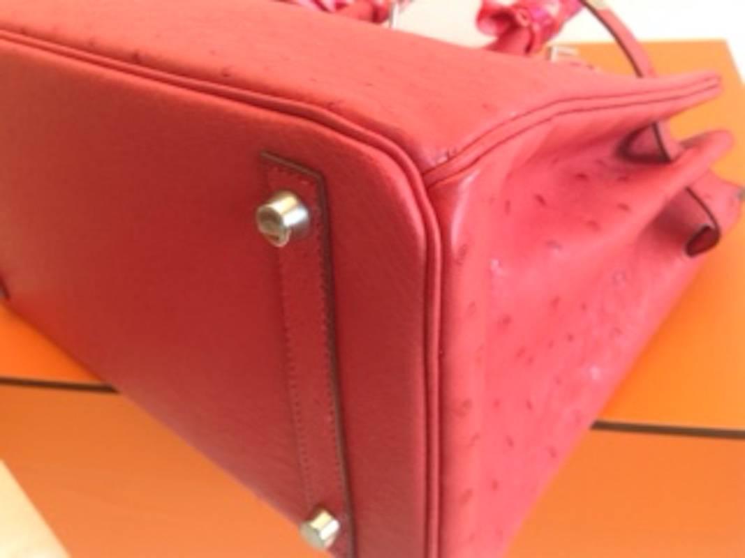 Hermes 30 cm Birkin Bag in Bouganvillier color Ostrich Leather 5